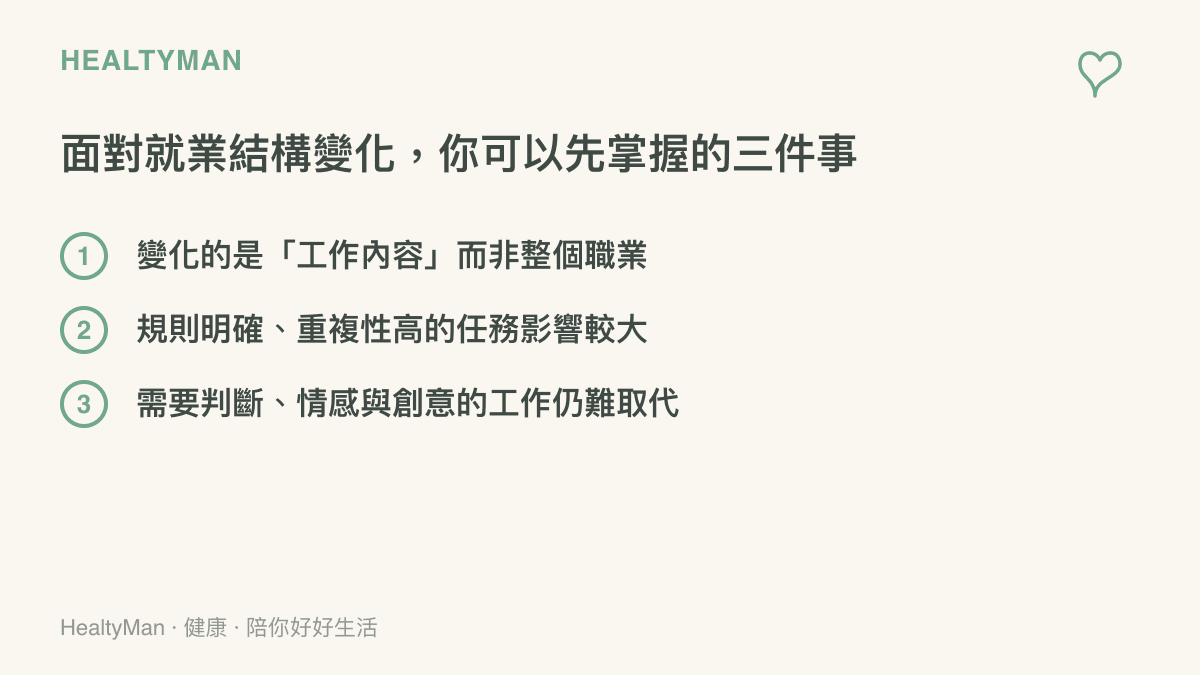 就業結構變化下三個關鍵觀念的條列圖卡