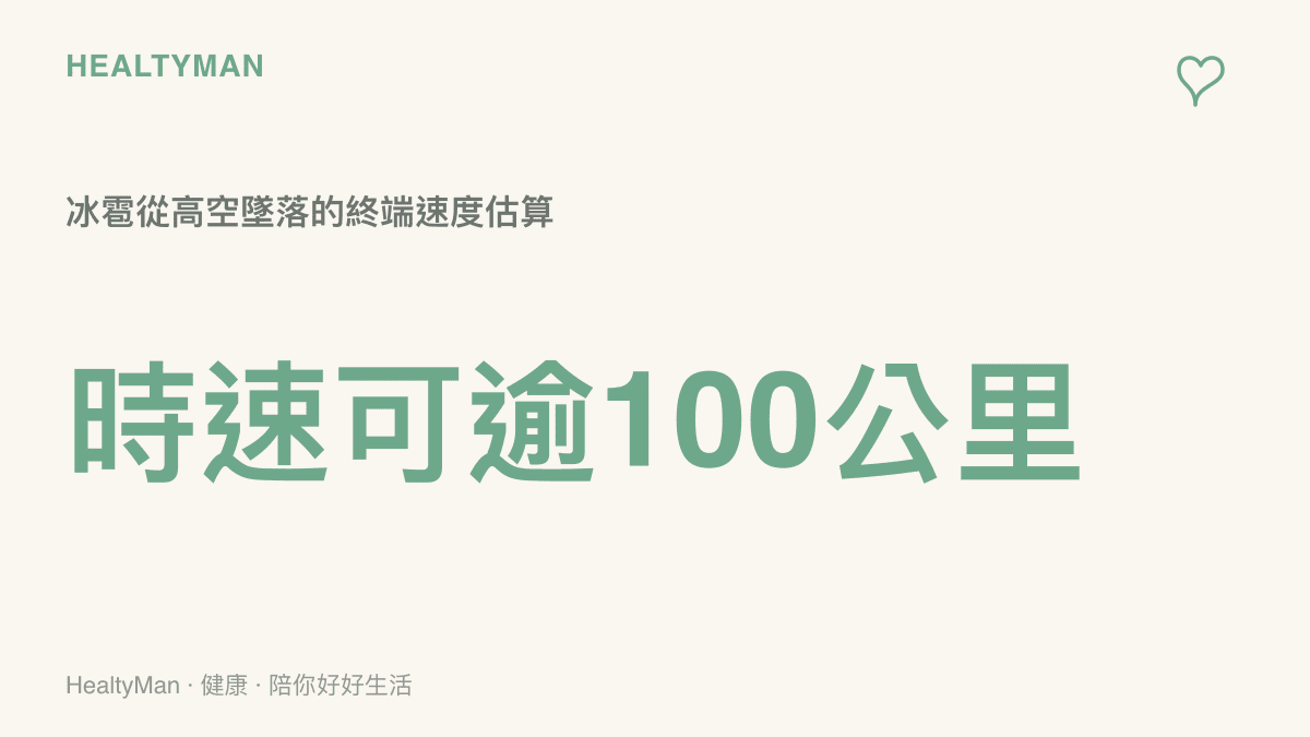 冰雹墜落速度統計圖卡，顯示冰塊從高空落下的終端速度可超過時速一百公裏
