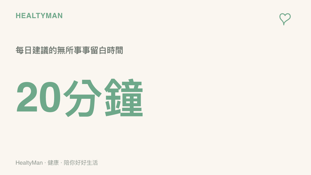 統計圖卡呈現每日建議給自己二十分鐘無所事事的留白時間數值