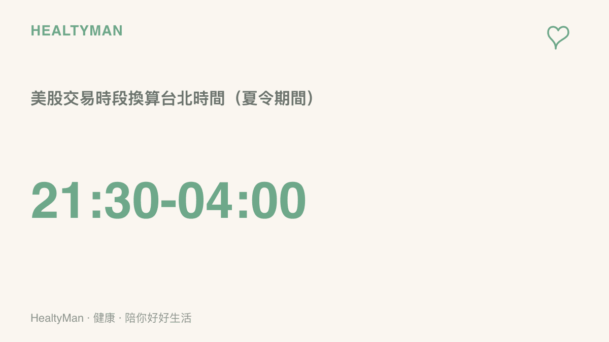 圖卡顯示美股交易時段換算成臺北時間為晚上9點半開盤到隔天凌晨4點收盤，點出行情結果出爐時正值需要深眠的時段