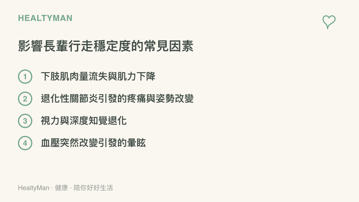 列出導致老年人步態不穩的四個主要生理因素清單