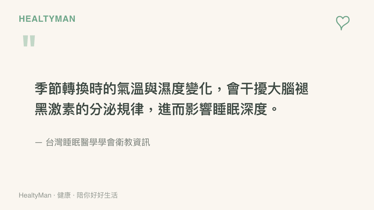 臺灣睡眠醫學學會關於氣溫濕度變化幹擾褪黑激素分泌進而影響睡眠深度的衛教引言