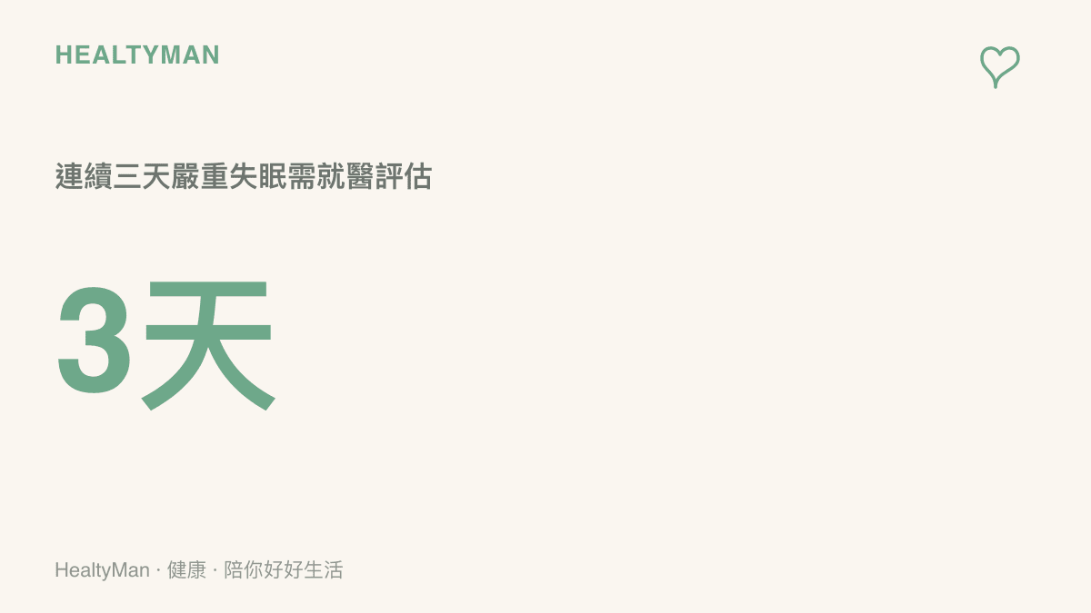 警告標示指出若連續三天嚴重失眠即達到需就醫評估的標準