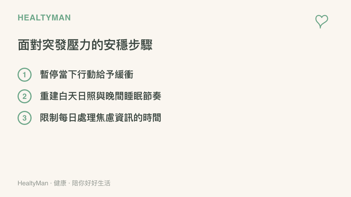 列出三個面對重大壓力時可以採取的安穩身心具體步驟