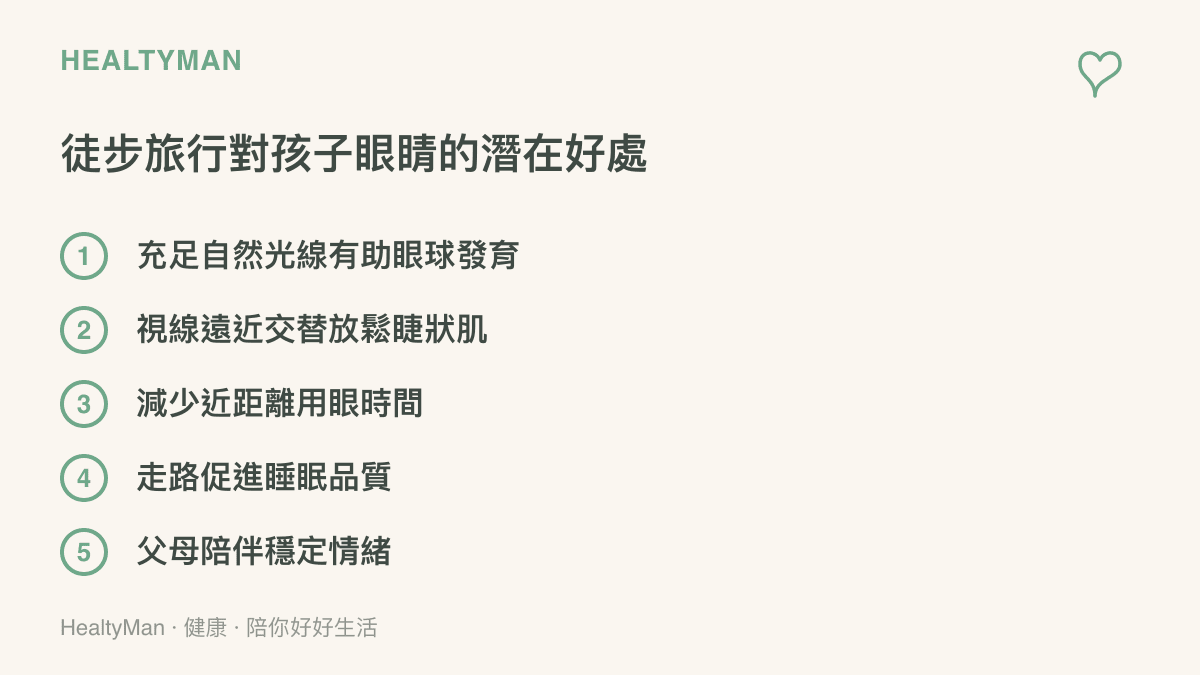 徒步旅行對兒童視力的五項潛在好處：自然光、看遠、減少近距離用眼、睡眠與情緒