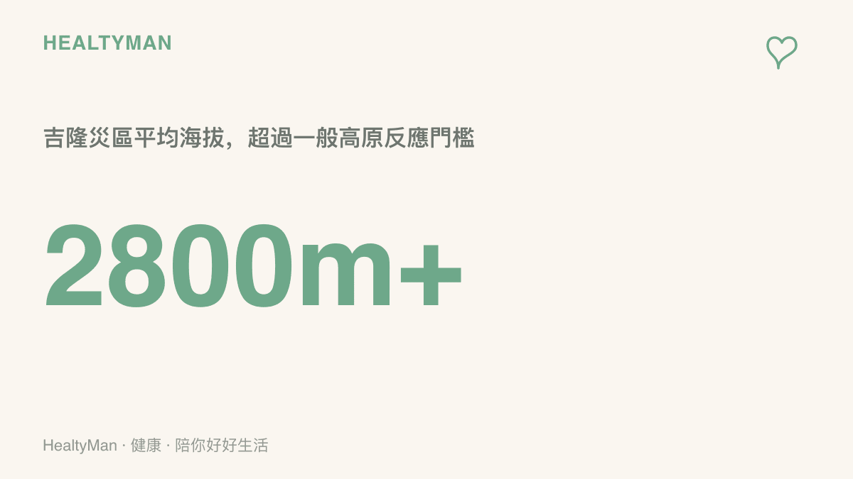 統計數據呈現吉隆災區平均海拔超過兩千八百公尺，已超過高原反應常見的發生高度門檻