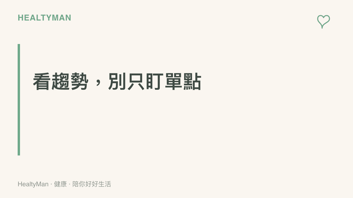 標語圖呈現本節主張：血壓、體重與睡眠的長期趨勢，比任何一天的單點數字更值得作為判斷參考