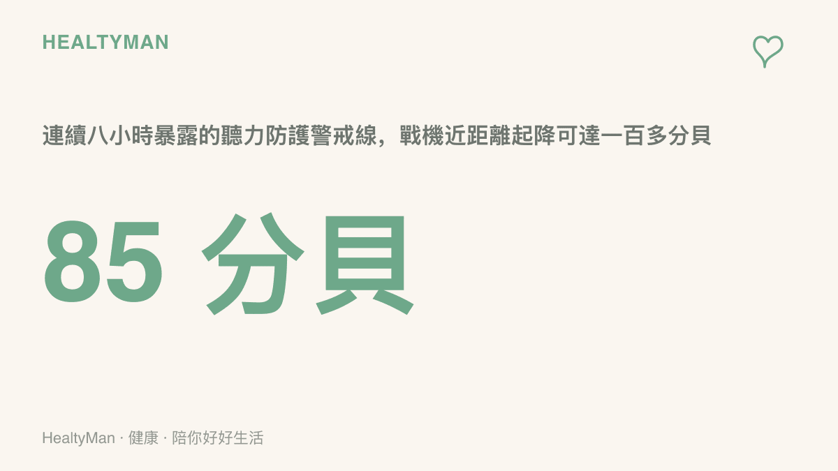 85分貝是連續八小時暴露的聽力防護警戒線，戰機近距離起降音量可達一百多分貝，遠超安全範圍