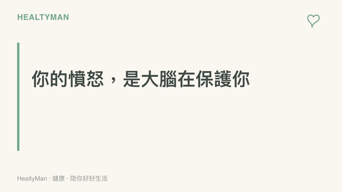 段落標題卡片呈現「你的憤怒，是大腦在保護你」的主張，並附帶說明大腦杏仁核會偵測不公平對待並引發憤怒情緒的生理本能。