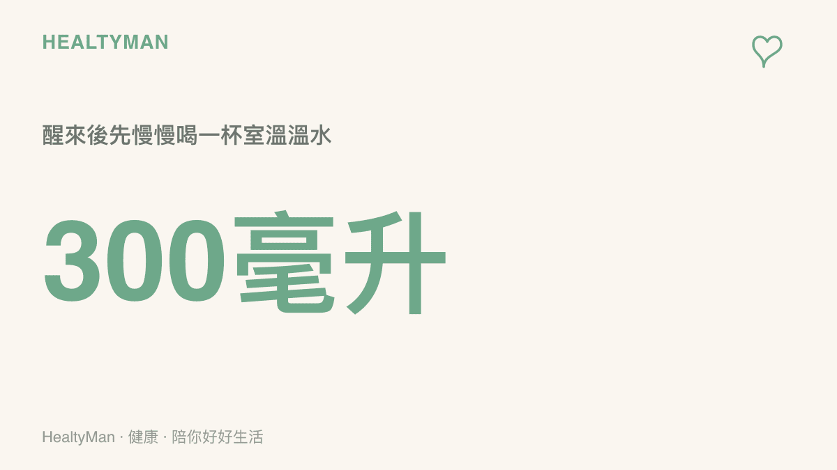 熬夜後補水優先於咖啡的關鍵數字圖卡，提醒醒來後先喝約300毫升室溫溫水慢慢補充，因為輕度脫水會讓疲倦感與頭痛更明顯。