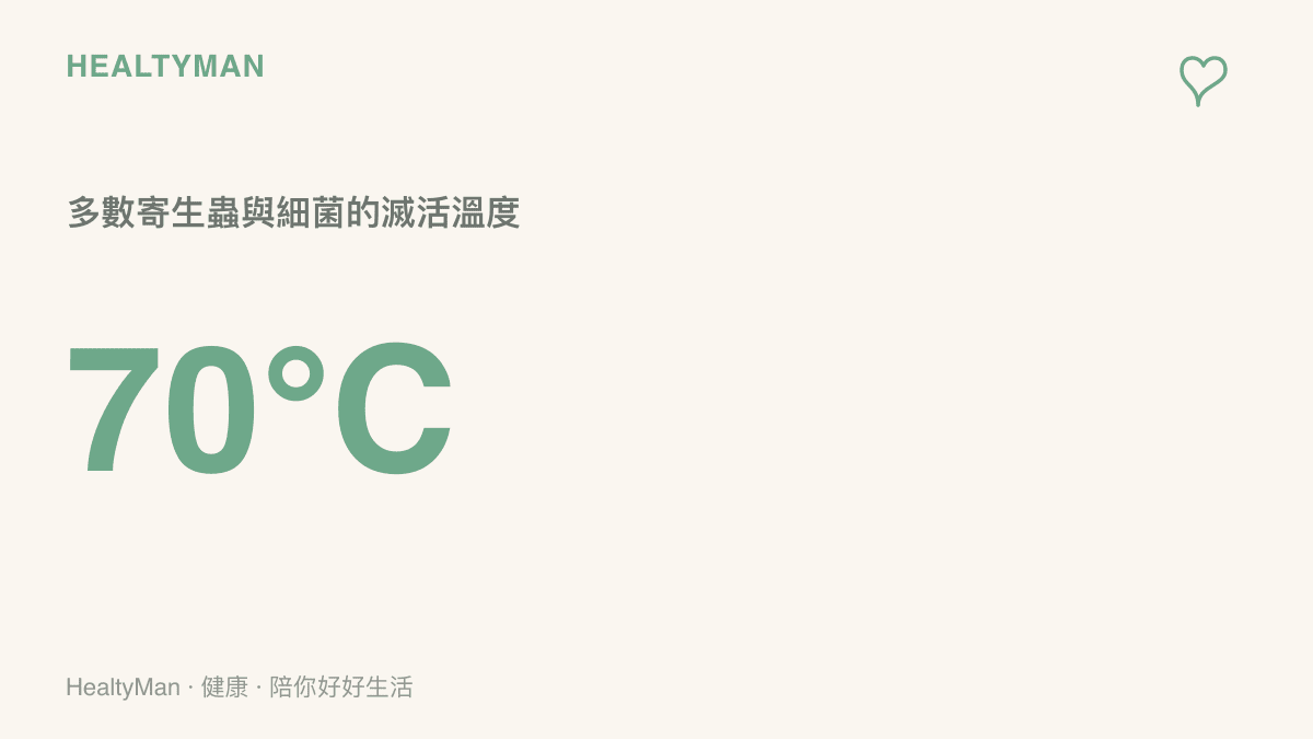 統計數據顯示加熱到攝氏七十度以上能有效殺死大部分常見寄生蟲與細菌，提醒民眾食材需徹底煮熟。