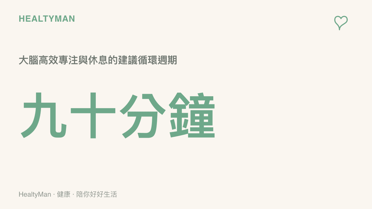 呈現建議的工作九十分鐘後進行休息以維持大腦健康的概念