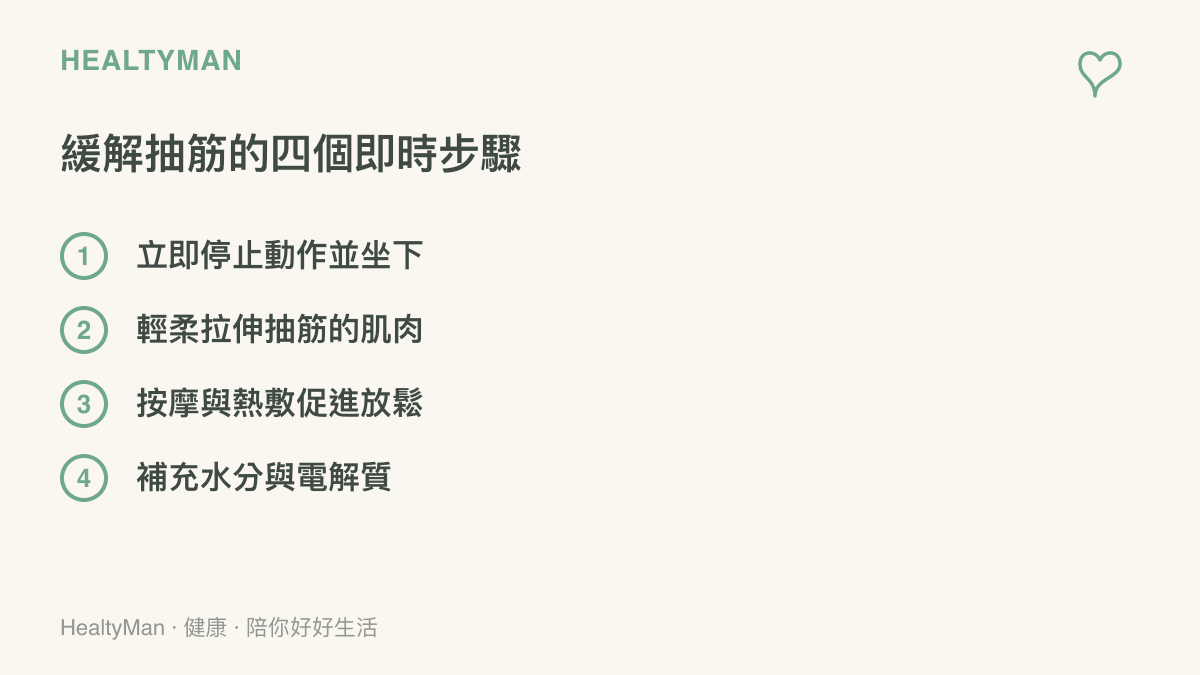 緩解小腿抽筋的四個即時處理步驟條列圖卡