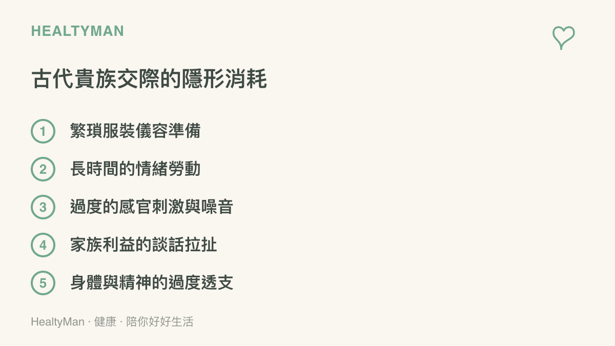 古代貴族交際的隱形消耗清單，包含服裝準備與情緒勞動等五項耗能因素