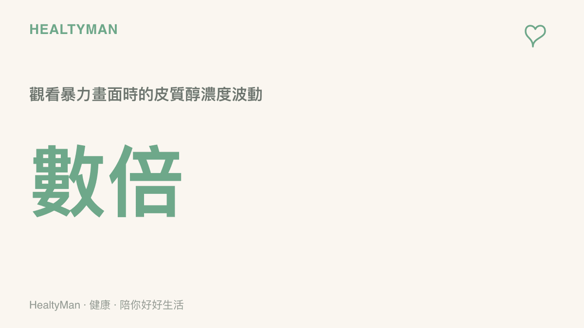 統計圖卡呈現人體在觀看暴力或高壓畫面時，壓力荷爾蒙皮質醇的濃度會出現明顯波動，藉此說明身心不適的生理基礎