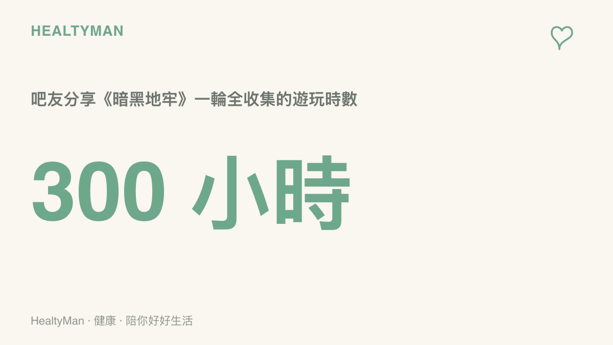 統計圖卡呈現貼吧吧友分享《暗黑地牢》一輪全收集約三百小時的遊玩時數，作為連假開荒時間成本的對照例子