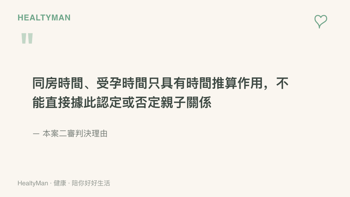 江蘇南通法院二審判決理由節錄，說明同房與受孕時間僅能用於推算，無法據此認定或否定親子關係