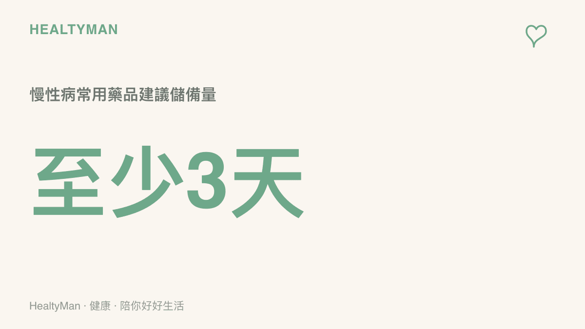 颱風前慢性病用藥建議至少儲備三天以上的份量以備不時之需