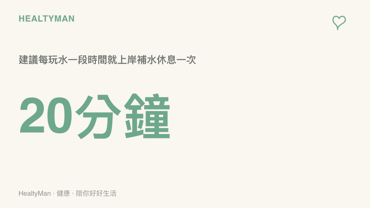 玩水活動建議每二十分鐘上岸補水休息的衛教提醒