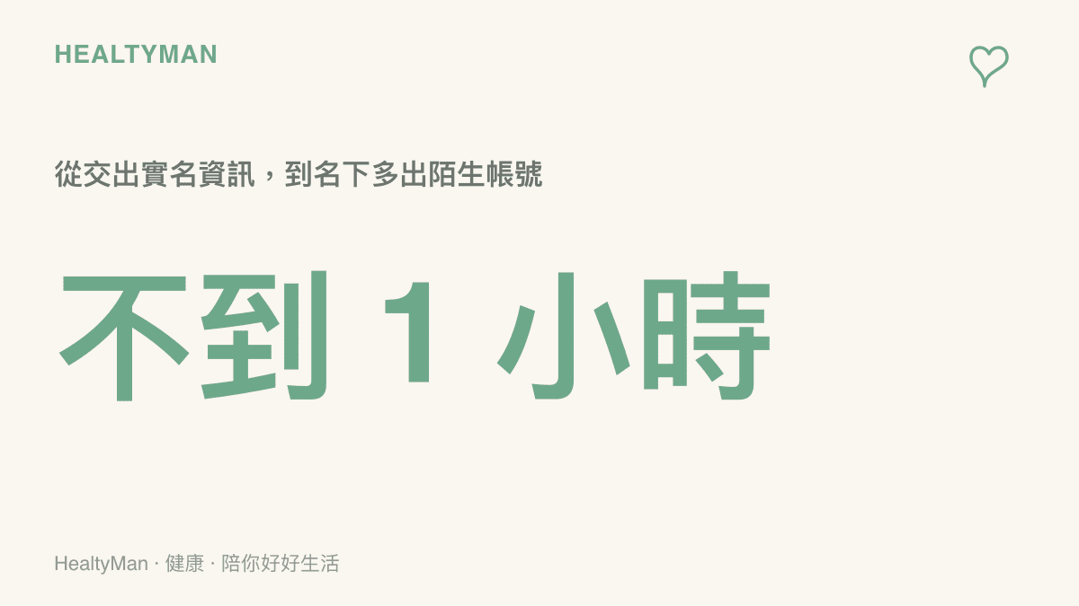 統計圖卡呈現受害者從交出實名資訊到名下多出陌生帳號與不明轉帳紀錄，前後不到一小時的時間差