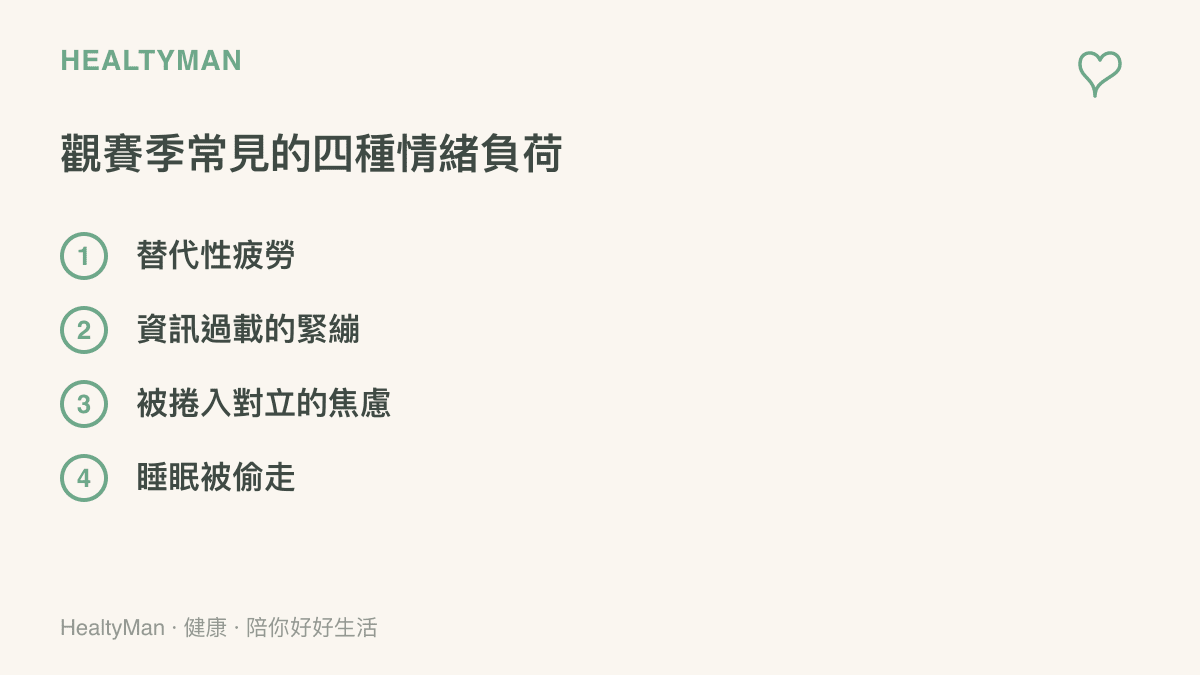 世界盃期間球迷常見的情緒負荷與壓力來源分類圖卡