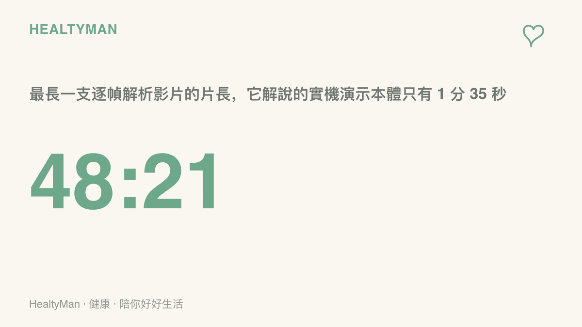 統計圖卡呈現 Bilibili 上最長的逐幀解析影片長達 48 分 21 秒，而它逐幀解說的《鳴潮》心月狐實機演示本體僅 1 分 35 秒
