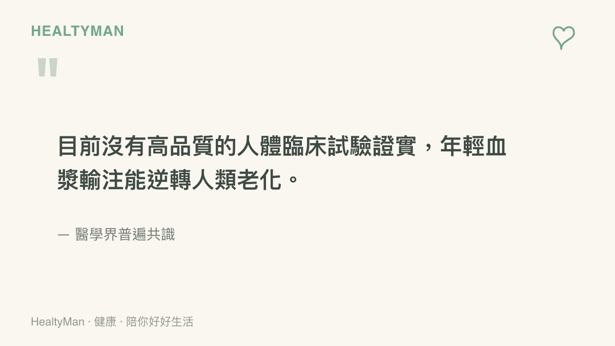 年輕血漿抗老療法缺乏人體臨牀試驗證據的衛教圖卡
